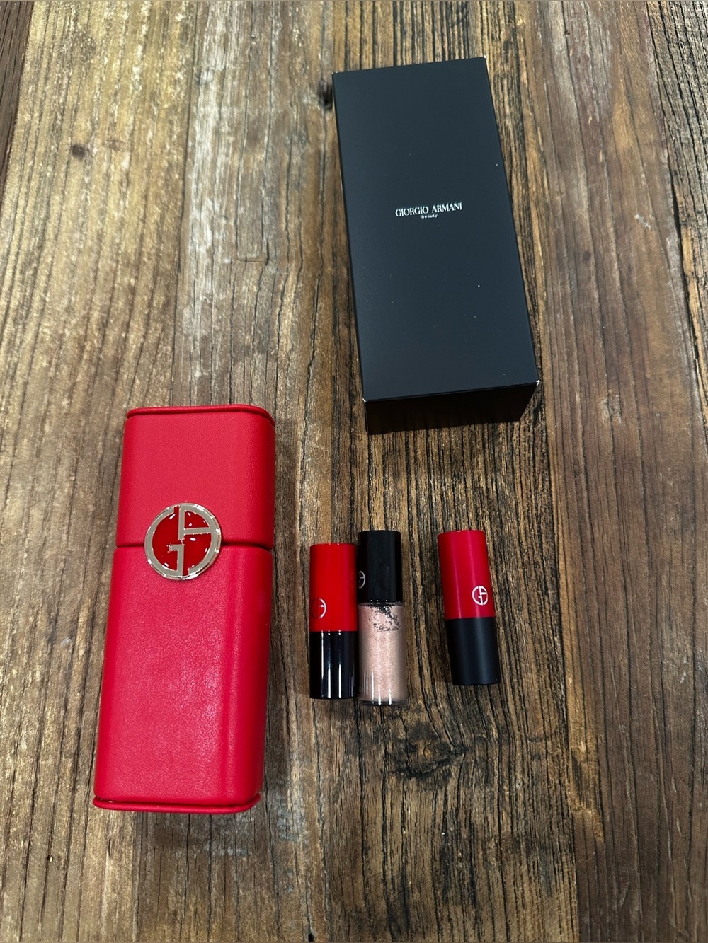 Giorgio Armani Red Lipstick & Shimmer eye tint  Set with Red Case